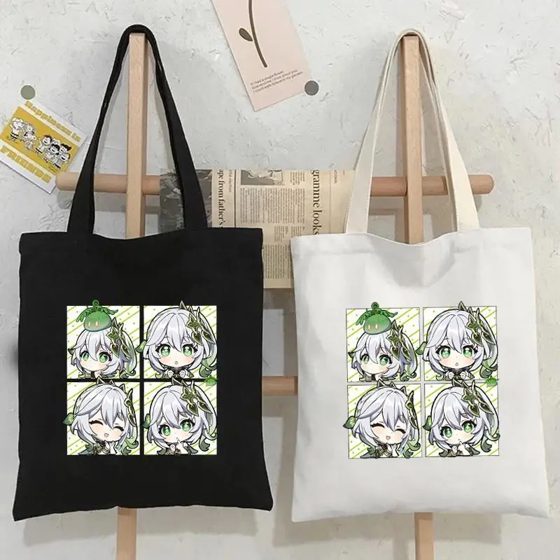 Genshin Impact Canvas Simple Versatile Shoulder Cartoon Tote Bag Wanderer Paimon Klee Hu Tao Diluc Ani