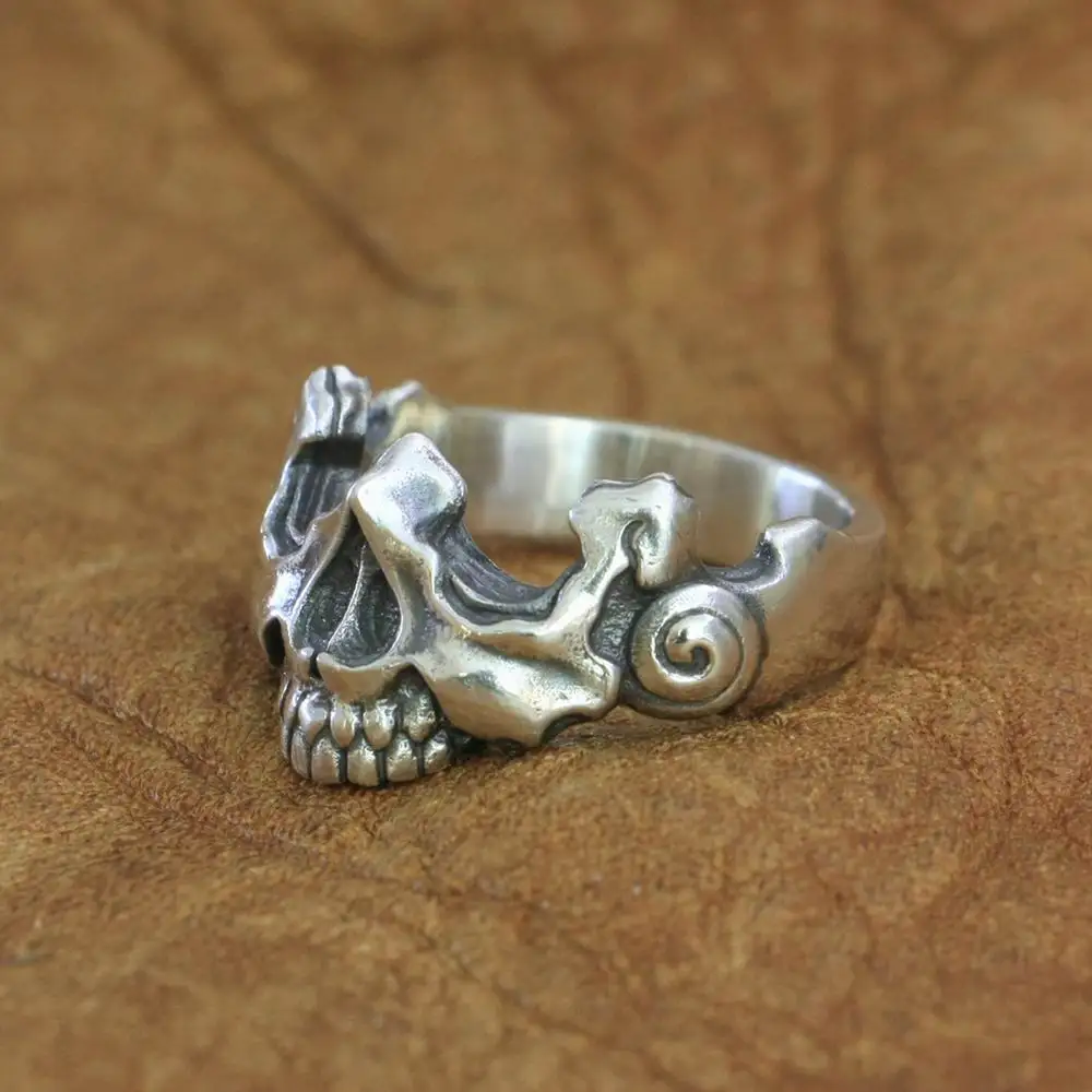 Half Skull Face 925 Sterling Silver Ring Biker Punk Skull Jewelry TA275 US Size 6~15 HZ