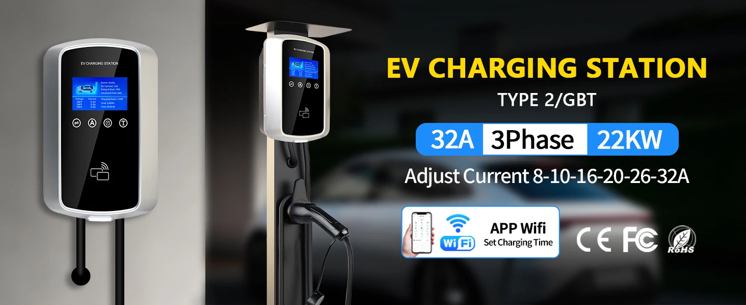ISIGMA 32A 22KW EV-Ladestation Tuya APP Wifi Timer Einstellbare Ladezeit Ladegerät für Elektrofahrzeuge Hybridautos 5M – Detail 1