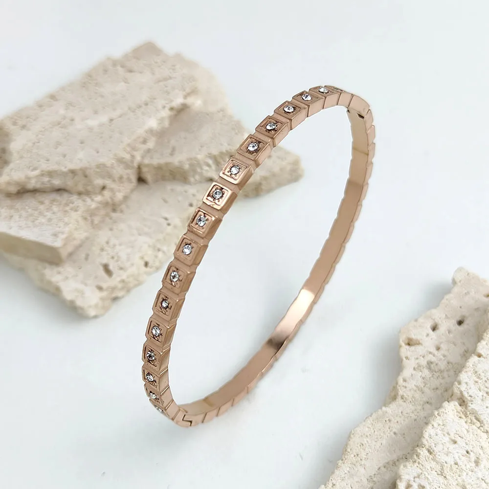 New square zircon stainless steel gold plated 18K bracelet, high quality waterproof silver jewelry, gift for wife