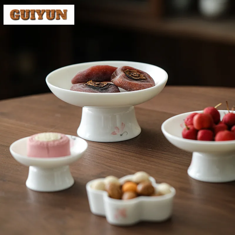 

Hand-painted Magnolia Fruit Dishes Boutique Pastry Plate Appetizer Serving Platter Dim Sum Plate Serving Tray For Tea Decoration