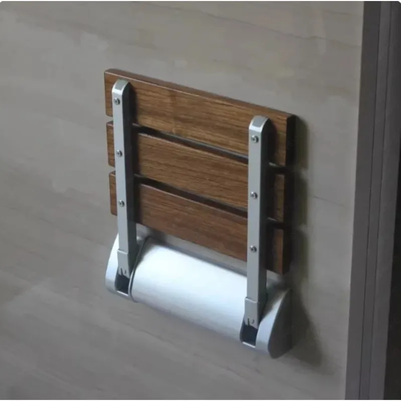Burmese Teak Wall-Mounted Chair | Foldable Stool for Bathroom Shower & Foyer Entryway