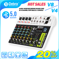 Debra V8 8Channels Audio Mixer With Bluetooth USB 48V Phantom Power Delay Repaeat Effect  For Sound Mixing Console PC Recording