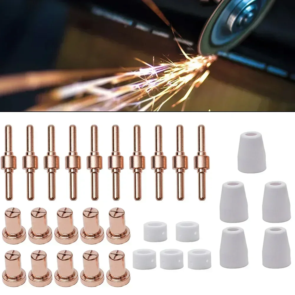 30Pcs For PT-31 CUT-40 LGK-40 Plasma Cutter Electrode Tips Cup Extended Consumables Kit Plasma Cutter Nozzles Welding Tools