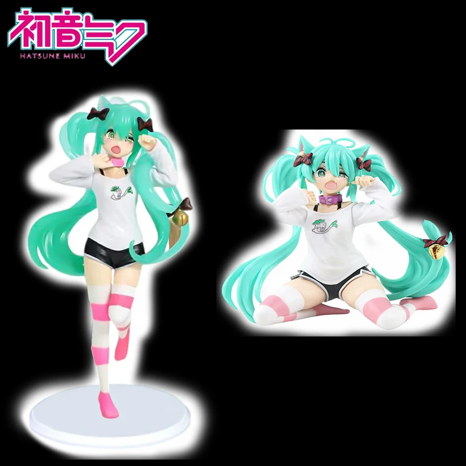 

Хацунэ Мику 12-20 см аниме персонаж кошачьи уши сидящая кукла модель игрушка подарочная коллекция экшн-персонаж ПВХ детский подарок