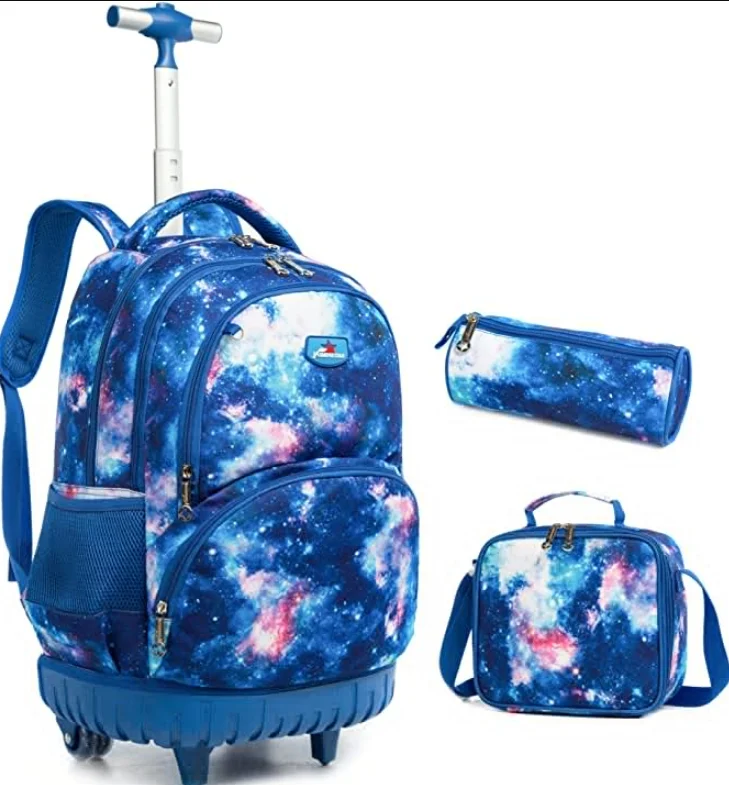 16 Inch 3 Pcs Set Kids School Trolley Tas Lunch Tas Wielen Rugzak Eenhoorn Rolling Rugzak Voor Meisjes Rugzakken Met wielen