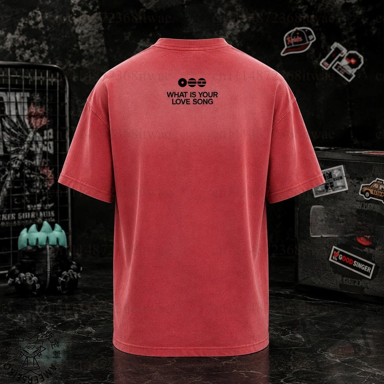 New York Brick Red Tee Gothic Letter Print Crew Neck Short‑Sleeve Arirang Loose Vintage Street Casual
