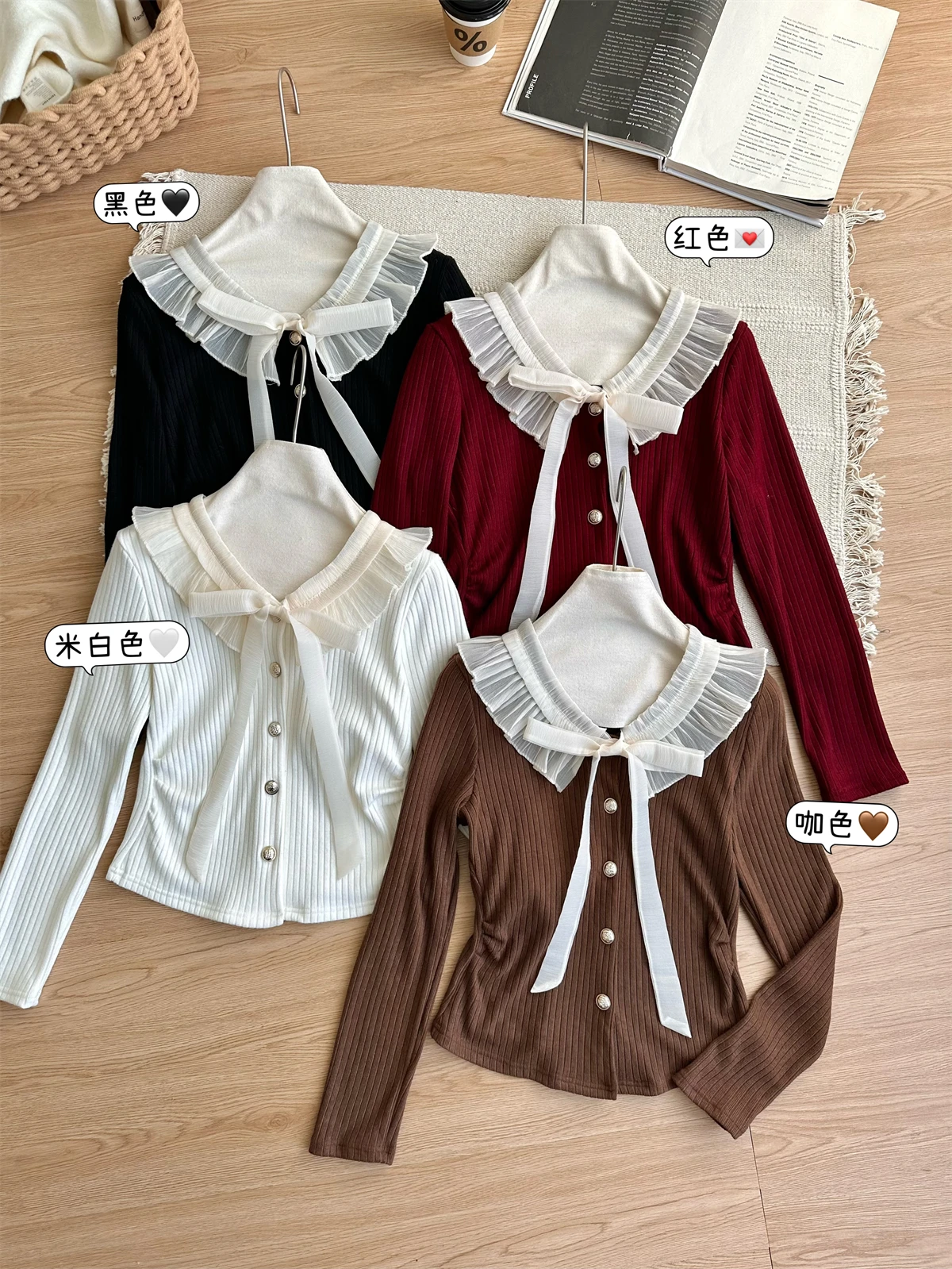 Women Spring Autumn Sweaters Design Y2K Bow Tie Doll collar Knitted Cardigan Fashion Long Sleeve Casual Tops Korean Style New