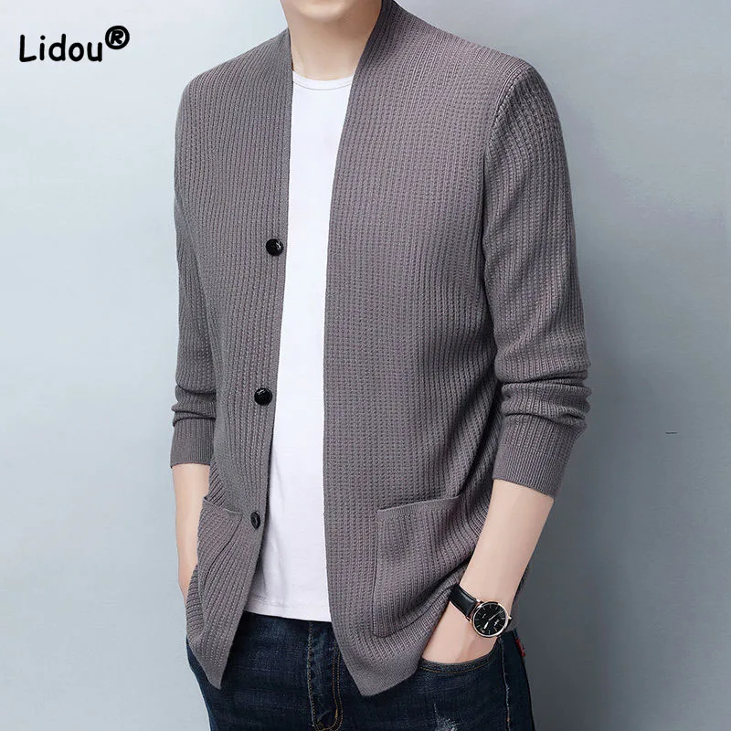 Comfortable Casual Solid Color Men's Cardigan New Trend All-match Long Sleeve Knitted Sweaters Coat Autumn Winter Male Clothes