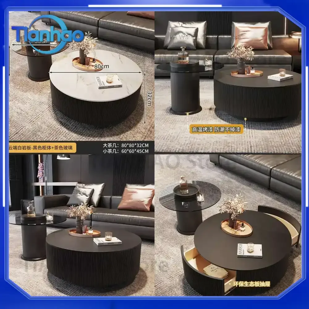 Modern Minimalist Round Glass Coffee Table for Home Decor Entryway Living Room Breakfast Table Black Muebles Hogar Magazine