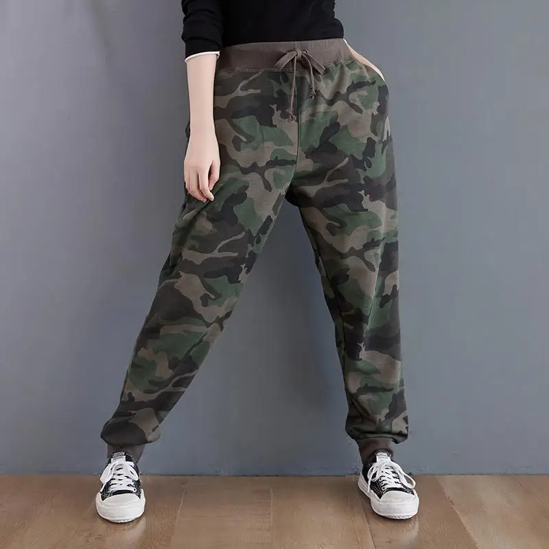 Spring 2022 Outdoor Female Camouflage Women Plus Size 3XL Sport Autumn Loose Pants Leg Elastic Waist Jogging Track Sweatpants