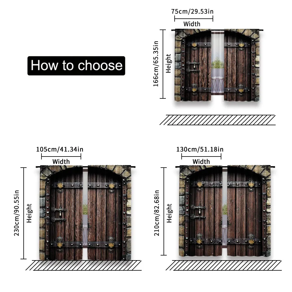 2Pcs Rustic Curtains Wooden Door Historical Vintage Exterior Medieval Structure Suitable For Bedroom Bathroom Living Room Dining