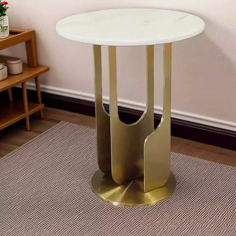 

Italian minimalist side table, living room, small apartment, stainless steel creative corner table, high-end marble small coffee