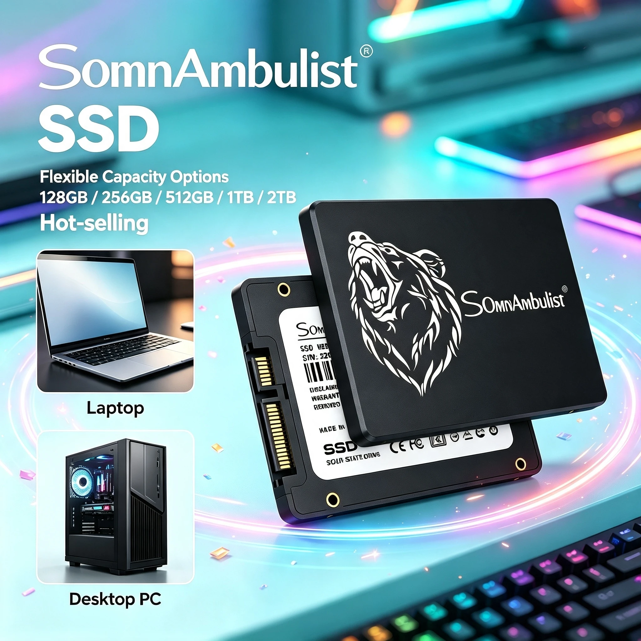 NEW SomnAmbulist SATA3 SSD 25 Inch Internal 128GB 256GB 512GB 1TB 2TB Solid State Drive for Laptop Desktop PC