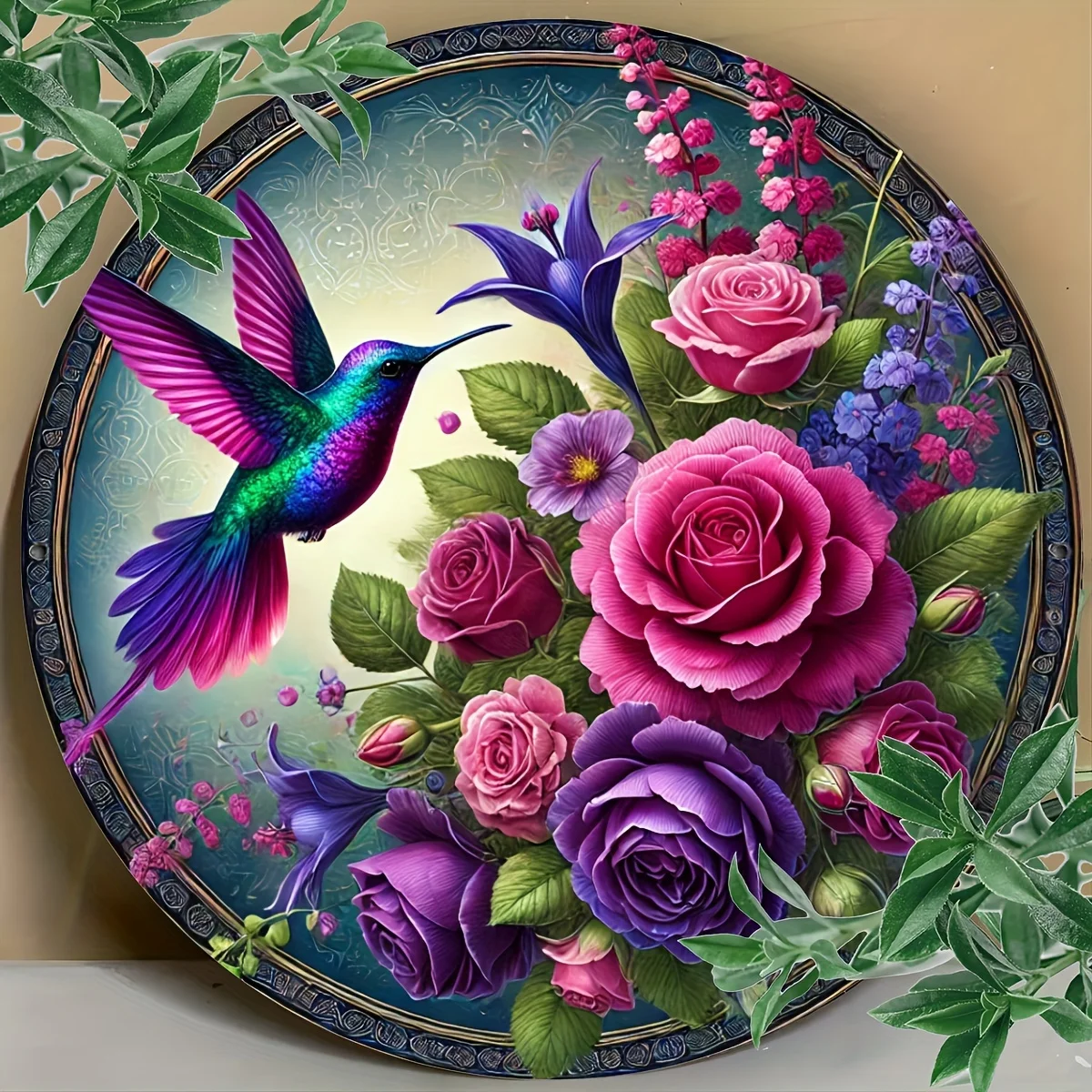 1pc Aluminum Metal Sign, Hummingbird Wreath Sign, Metal Wreath Sign, Round Wreath Sign, Home Decor Sign, Perfect for Room Decor