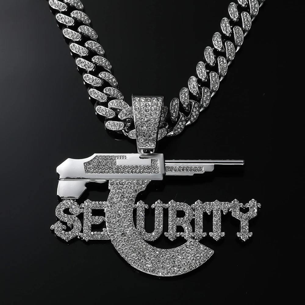 Hip Hop Sniper Gun Jewelry Letter SEURITY Pendant with 13mm Cuban Chain Men's and Women's Necklace Punk Hip Hop Accessories Gift view 3