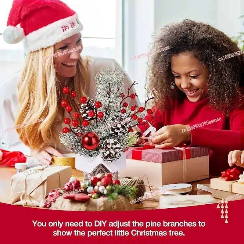 Desktop Mini Christmas Tree PE Bark Wooden Barrel Christmas Home Decor Tabletop Ornament
