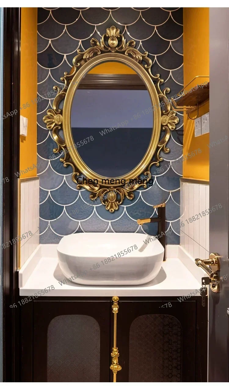 N138  European retro oval bathroom mirror, decorative makeup mirror, bathroom wall-mounted mirror, bathroom mirror