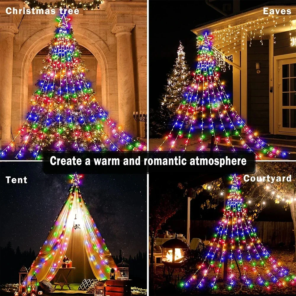 Lumières solaires LED étanches, décorations de Noël, 8 modes, lumière d'arbre, cadeau, décor de jardin, cour de mariage, porche, 2025