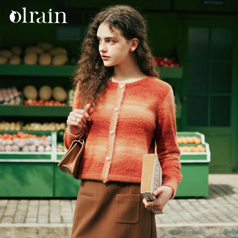 OLrain Women's Cardigans Autumn 2026 O-neck Single Breasted Knitted Sweaters Fashion Casual Loose Tops Female Clothes O23DM86199