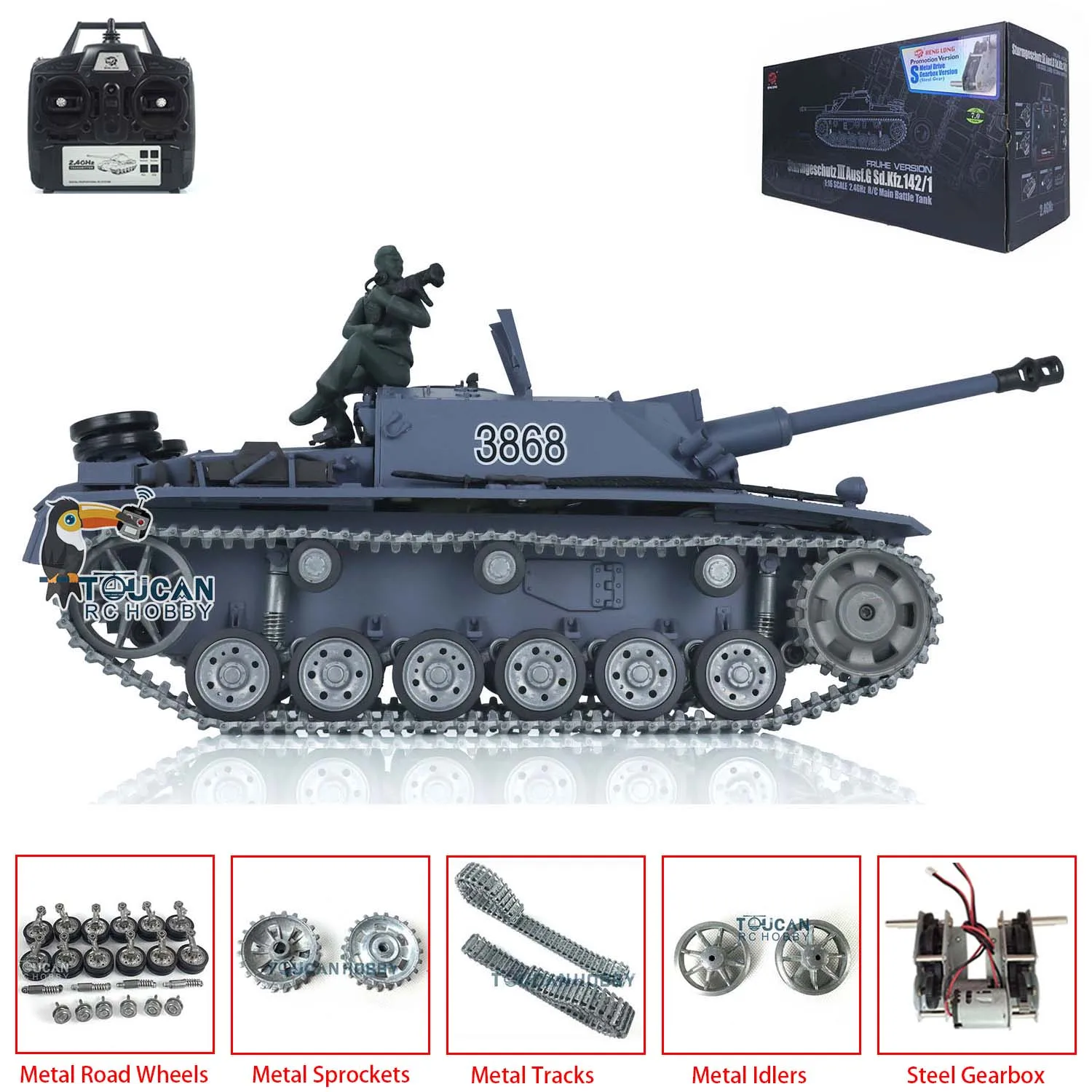 مسارات معدنية مخصصة للأولاد ، عجلات سيارة Heng طويلة ، مقياس ، rge ، RTR III ، RC ، RC Battle Tank ، نموذج ، TH17423