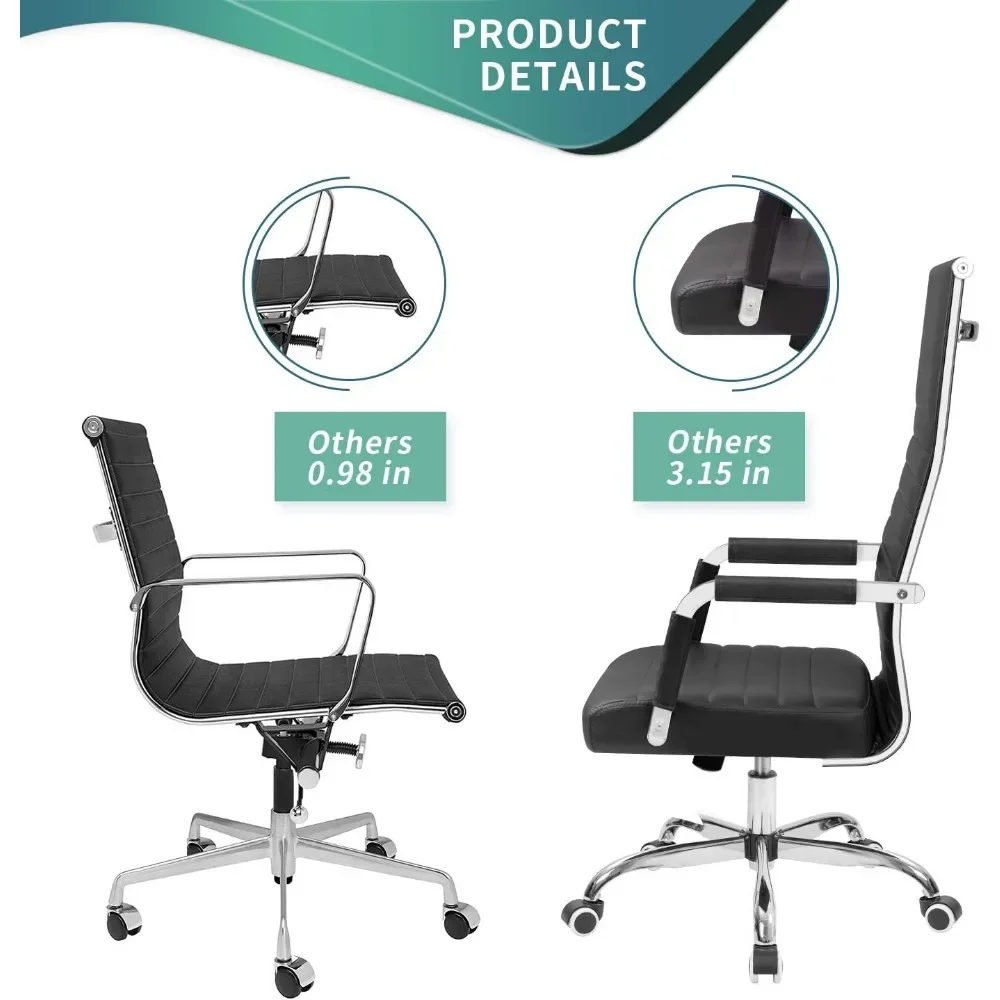 Office Chair High Back Leather Desk Chair Modern Executive Ribbed Chairs Height Adjustable Conference Task Chair with Arms