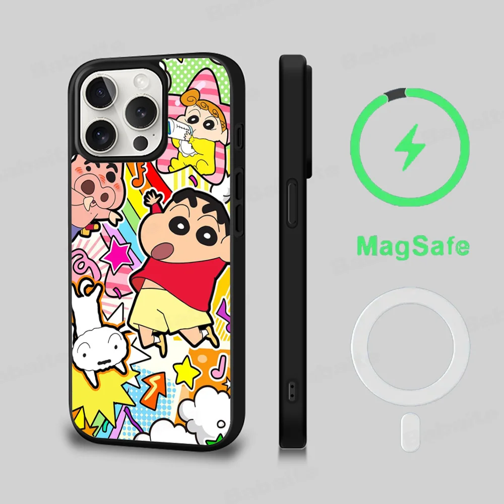 C-Crayon S-Shin Chan Cute Fashion Phone Case Magesafe Magnetic Wireless Charge Case For IPhone 16 11 12 13 14 15 Pro Max Plus