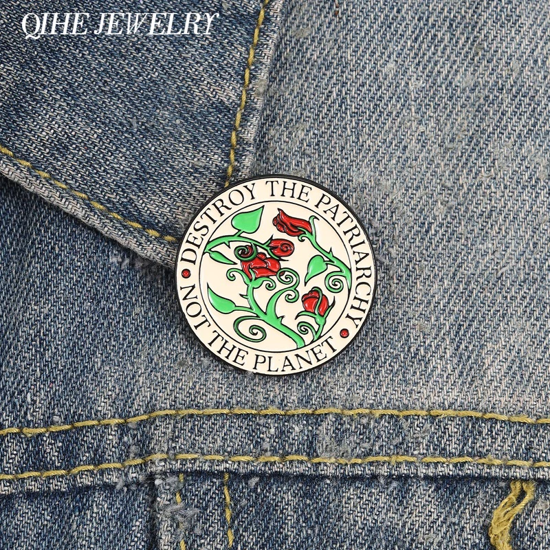 Pin Esmaltado 'Destruir el Patriarcado, No el Planeta', Broche con Motivo de Rosa y Enredadera Vintage, Poder Feminista, Insignia para Solapa de Ropa, Joyería, Regalos