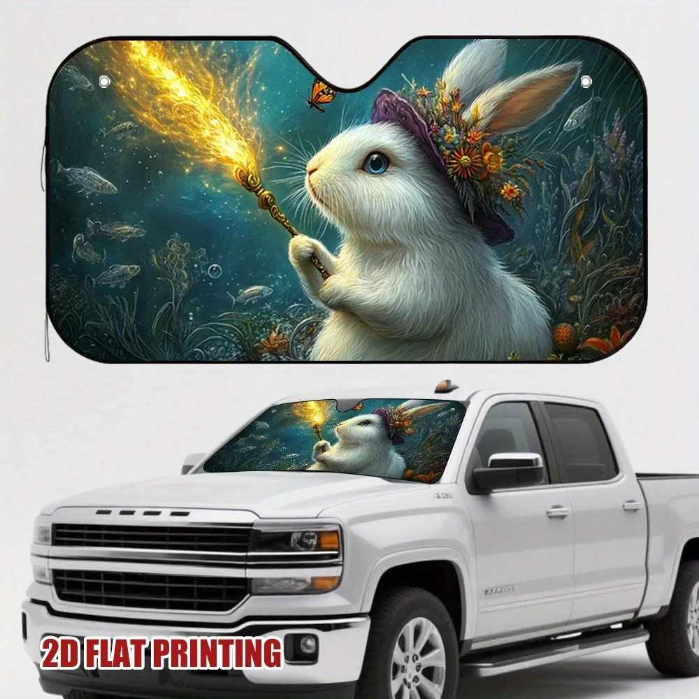 Pare-soleil de voiture avec baguette magique, lapin enchanté, avec baguette lumineuse et papillons, impression plate 2D, Fi, 1 pièce