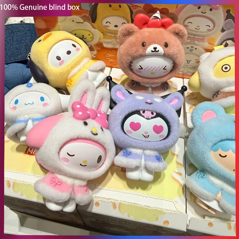 Натуральная глухая коробка Sanrio Little Cape Series, милый флокированный кулон, настольное украшение, модные коллекционные фигурки, подарок для девочек