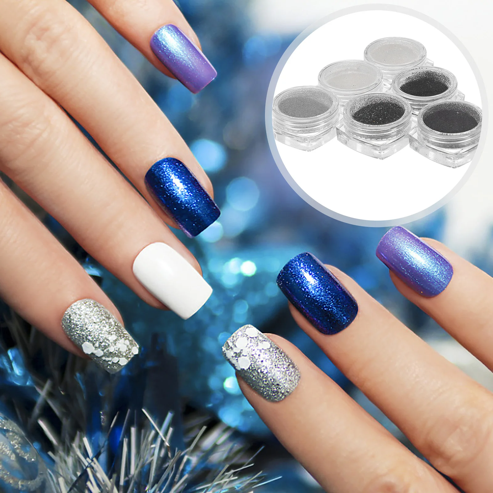 6 caixas de pó de unhas glitter pigmento fino diy arte do prego gel acrílico natural unhas decoração suprimentos pigmento em pó para unhas