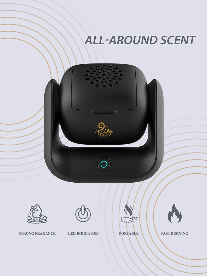 2025 Newest Electric Incense Burner Car Rotatable Censer 1500mAh Battery Muslim Incense Burner