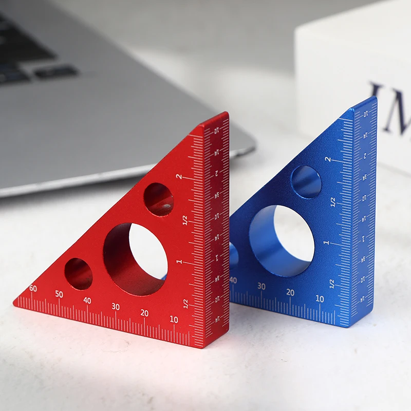 Practical Blue/Red Aluminum Alloy Right Angle Marking Ruler 45/90 Degree Woodworking Carving Square Precision Angle Ruler