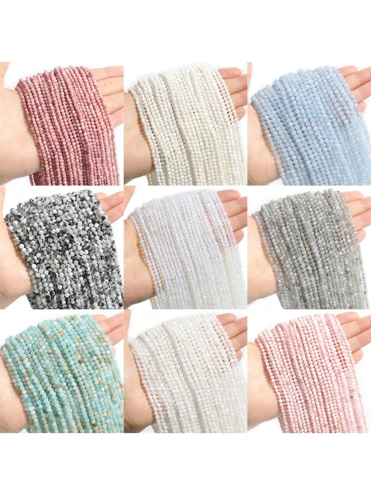 Großhandel facettierte Natursteinperlen, facettierter Amazonit, Aquamarin, Opal, Labradorit, lose Distanzperlen für die Schmuckherstellung, 2, 3, 4 mm