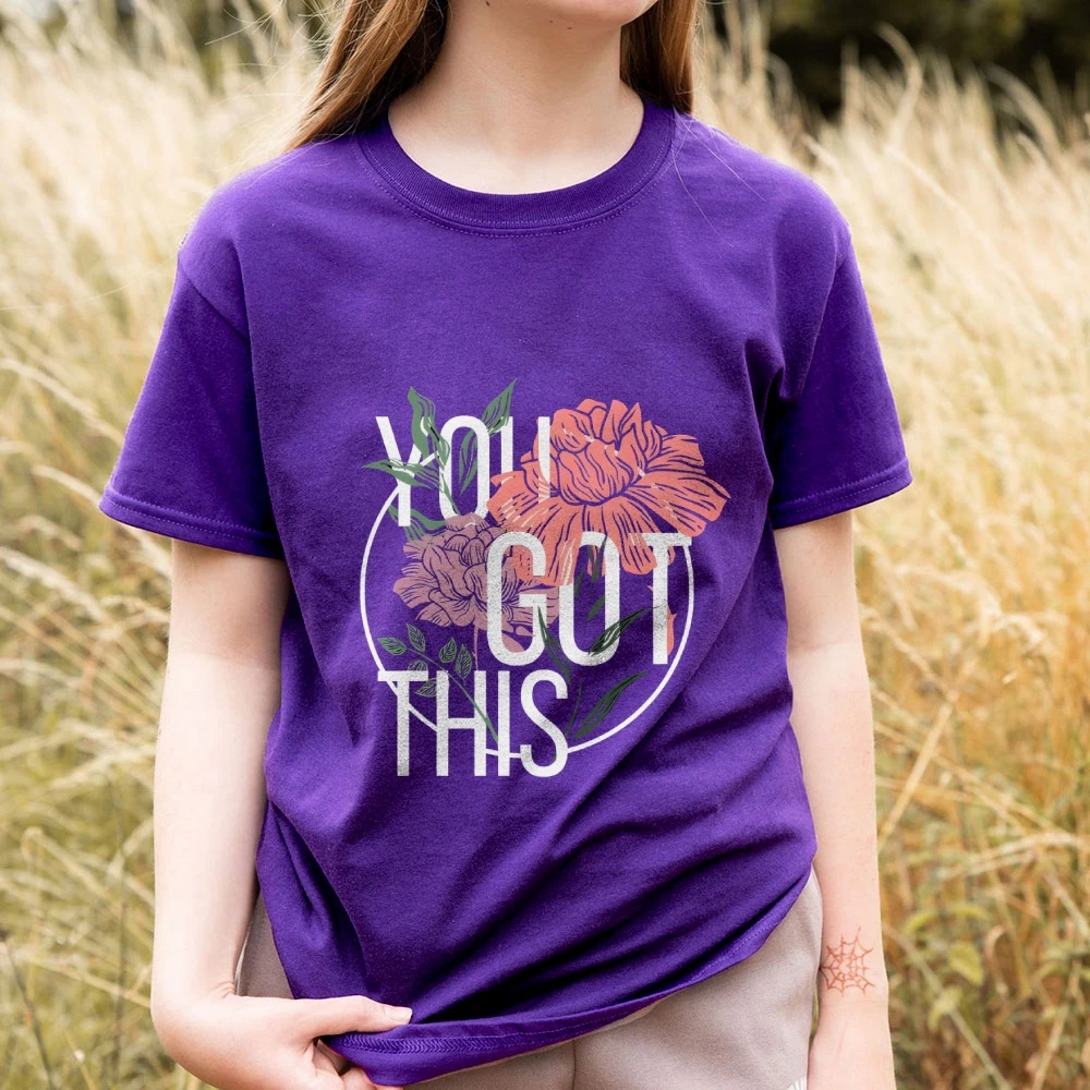 

You Got This with Floral Print, Encouraging & Strong, Artistic Y2k Graphic Tee,Soft Fabric for Motivational Casual Looks
