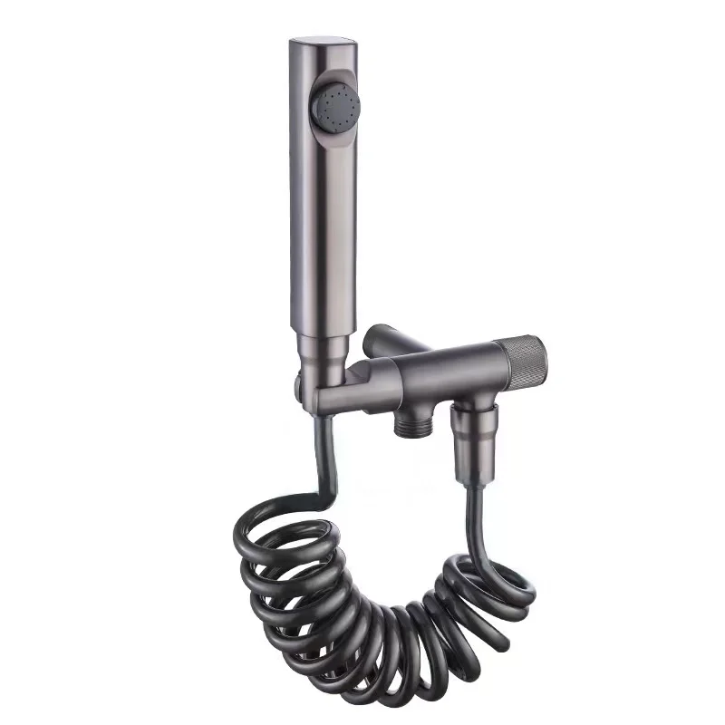 

Gray Toilet Bidet Round Sprayer Douche Kit Cold Faucet Mixer Valve Toilet Bidet Set With Holder 1.2m Hose