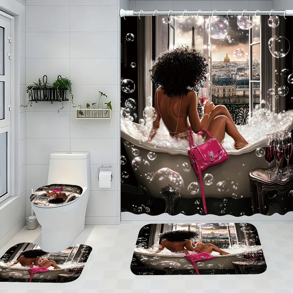 

Bathing Girl Bathroom Four-piece Set - Avant-garde Waterproof Shower Curtain, creating a complete bathroom kit