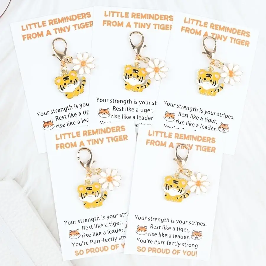 1/5/10/20/50/100pcs of Cute Cartoon Little Tiger Keychains, with Motivational Tiger Greeting Cards, Animal-Themed Pendants, Idea