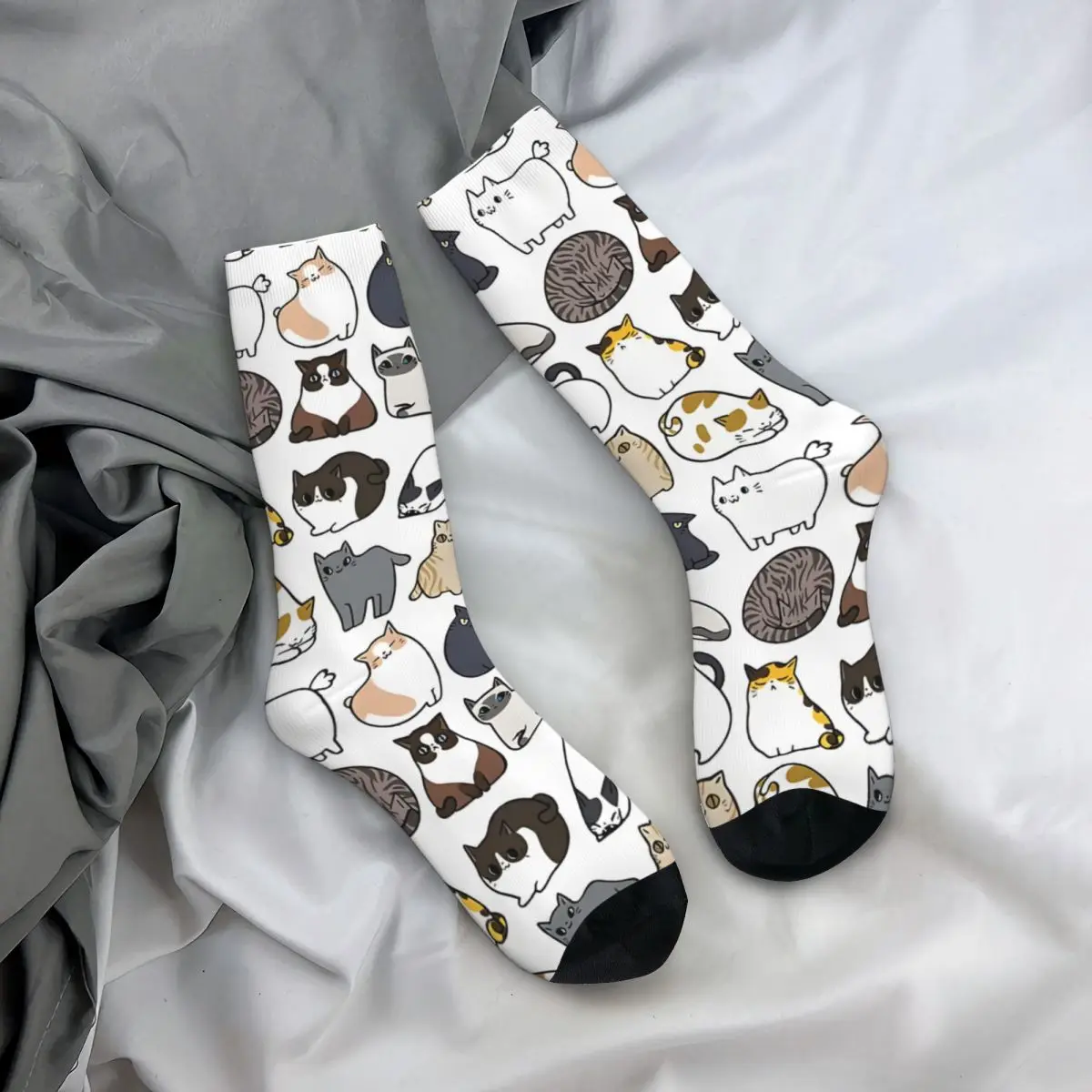 Crazy compression Cute Sock for Men Harajuku Cat Seamless Pattern Crew Sock Casual