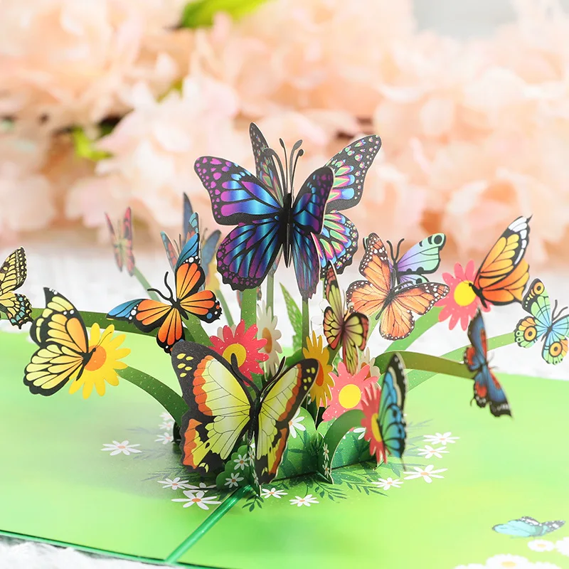 

Exquisite Beautiful Butterflies Flying 3D Three-dimensional Greeting Card Creative Holiday Blessing Message Card Gifts