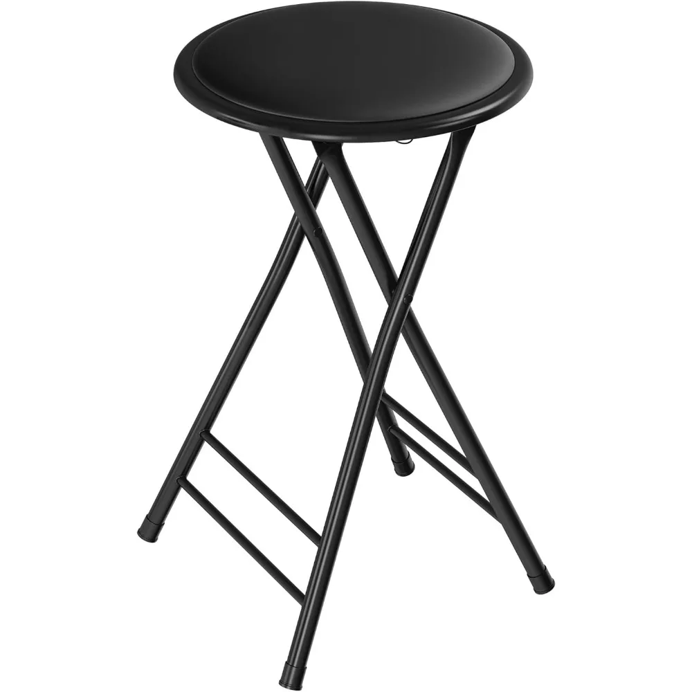 

Folding Stool - Backless 24-Inch Stool with 225lb Capacity for Kitchen or Rec Room - Portable Indoor Counter Bar Stools (Black)