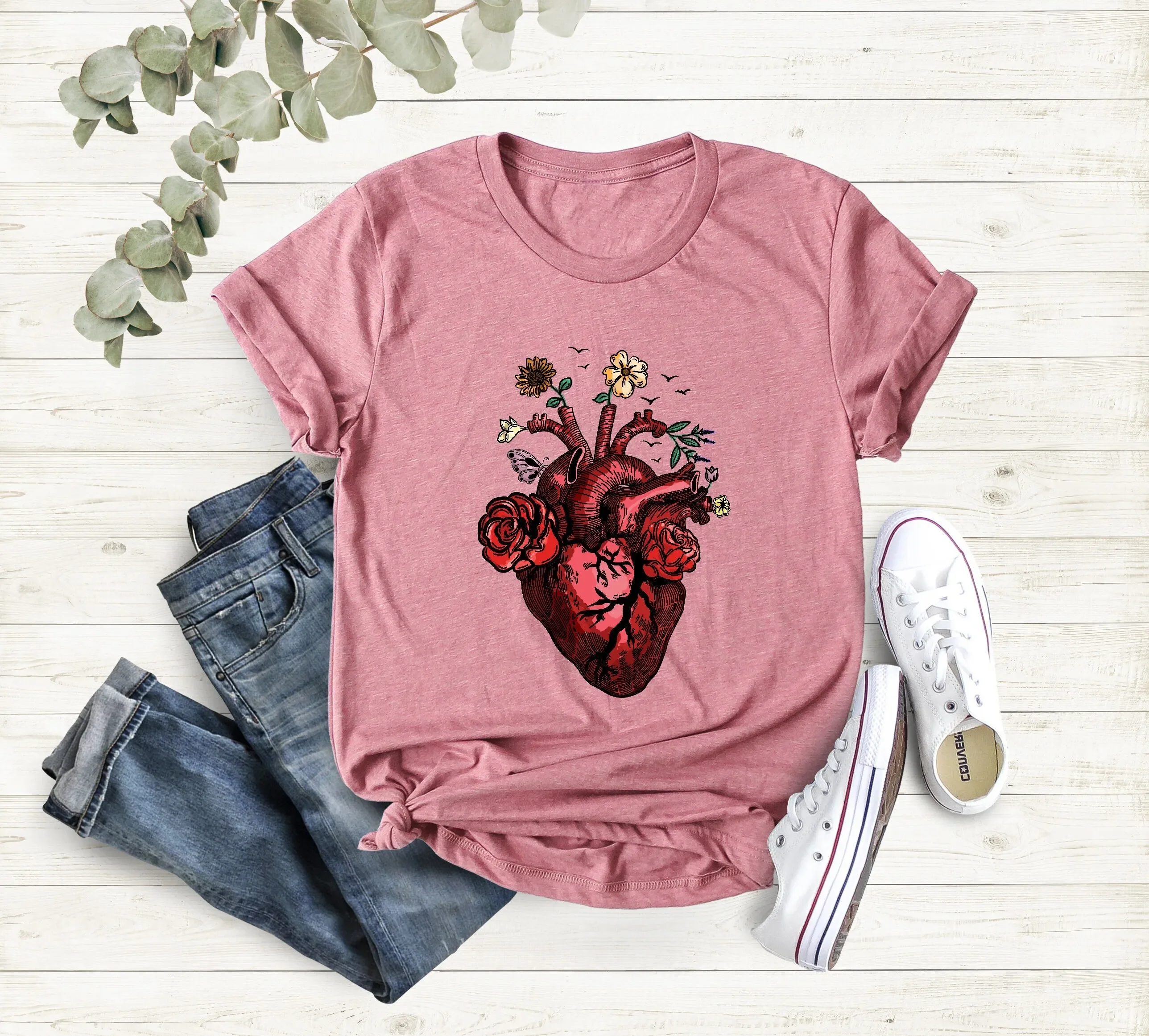 Floral Heart T Shirt Nurse Doctor Flowers Surgery Christmas For Cardiac