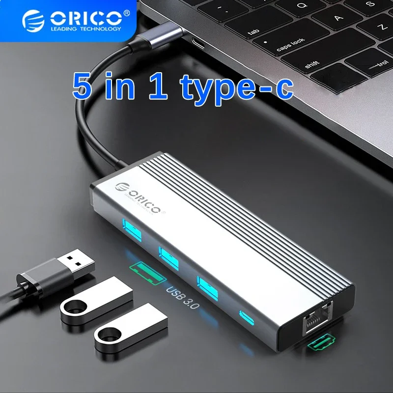 

ORICO USB C HUB Type C to HDMI-compatible RJ45 Adapter 5 in 1 USB C to USB 3.0 100W PD Dock Splitter for MacBook Pro Accessories