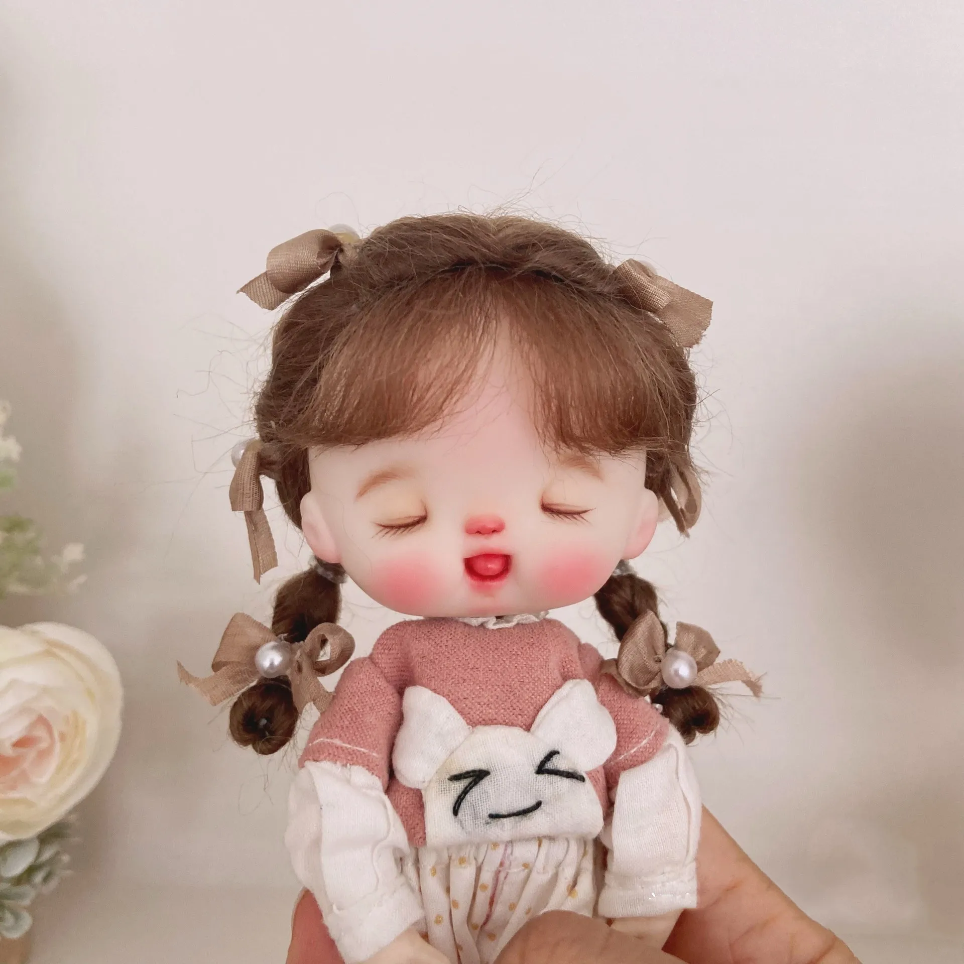 Doll accessories twist braid style bow wig OB11 hair, 1/8 BJD hard-headed shell mohair wig free shipping