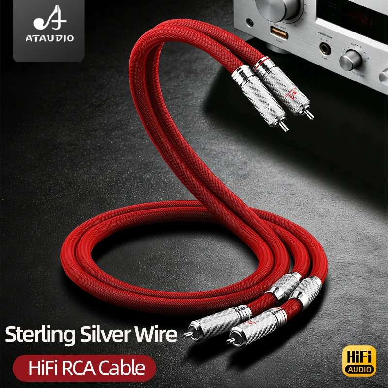 One Pair HiFi 6N Sterling Silver RCA Interconnect Cable Hi-end 2RCA Male to Male HiFi Stereo Audio Cable for Amplifier CD Player