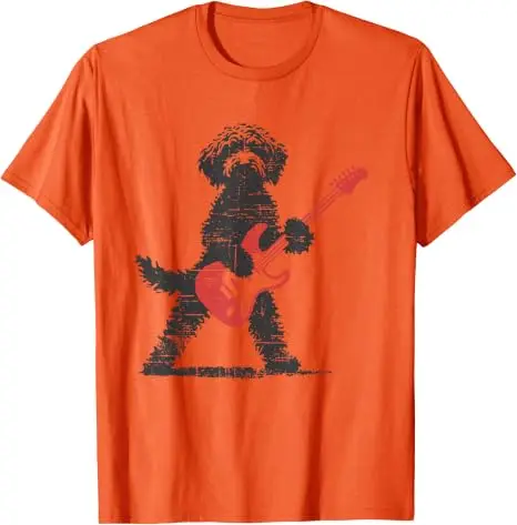 Lustiges Rock-Goldendoodle-Hund-T-Shirt mit Gitarre für Musikliebhaber, Y2K Punk Streetwear, Neuheit Geschenk Grafik-Bekleidung – Detail 5