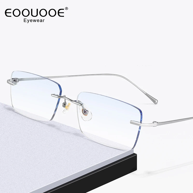 

Gradient Colored Lenes Eyewear Men's Pure Titanium Optical Glasses Myopia Oculos Frame Rimless Gray Sun Eyeglasses