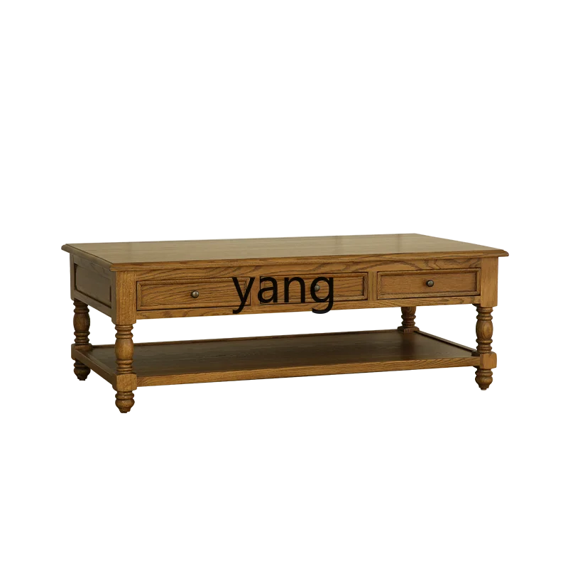 

LTT American country retro solid wood coffee table with baffle double coffee table living room tea table