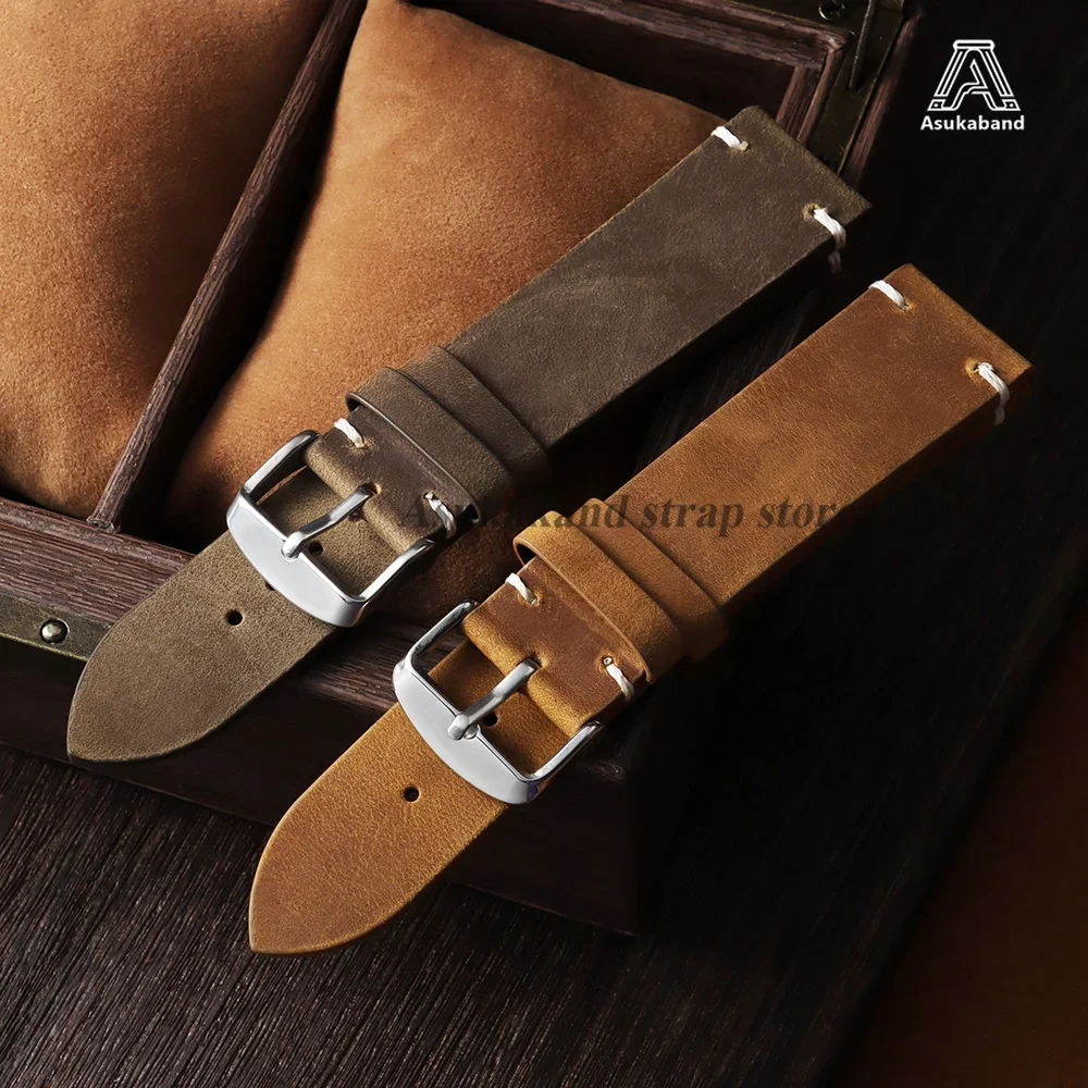 18/19/20/21/22/24mm Vintage Öl-Wachs-Leder-Uhrenarmband für Omega für Seiko Handgenähtes Rindsleder-Armband Smartwatch-Armband – Detail 3
