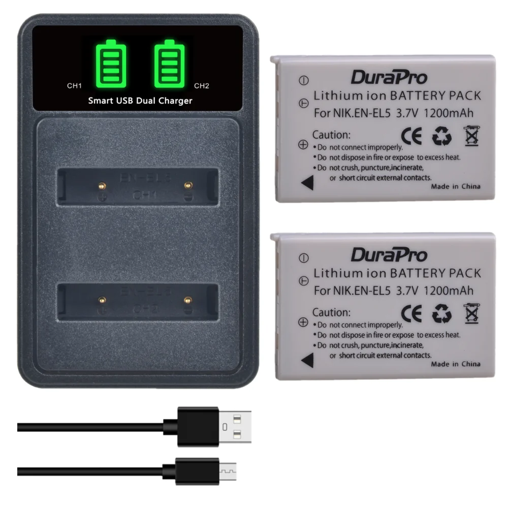 1200mAh EN-EL5 ENEL5 EN EL5 Battery + LCD Dual Charger for Nikon Coolpix P90 P80 P530 P520 P510 P100 P500 P5000 P5100 P6000